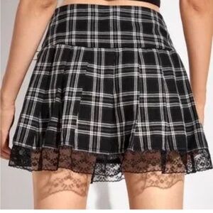 PLAID LACE AVRIL LAVIGNE SKATER‎ GIRL MINI SKIRT WHIMSIGOTH COQUETTE SCHOOL GIRL